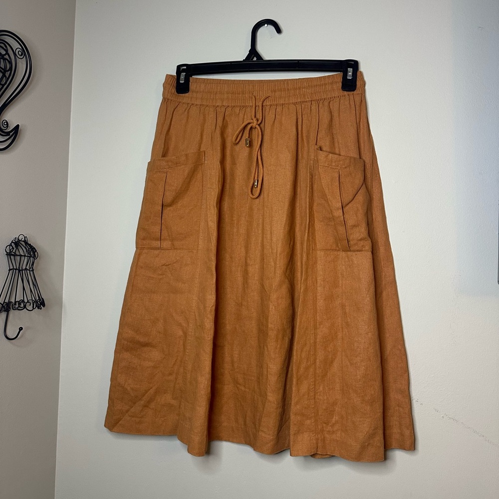Marc New York Rustic Orange Linen Blend  Women's Midi Skirt with Pockets Size S